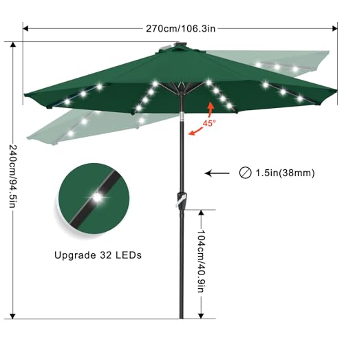 Solar Led Patio Umbrella with 32 Lights 9FT