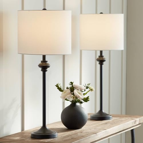 Lynn 26" Tall Buffet Table Lamps Set of 2 Black Metal Skinny Modern (2 Count)