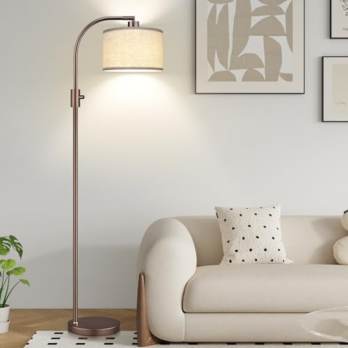 Upgraded Modern Arc Dimmable Tall Standing Floor Lamp with Linen Shade