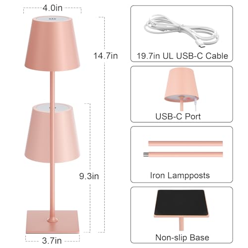 Pink Cordless Rechargeable Table Lamp 5000mAh Battery Operated Lamps