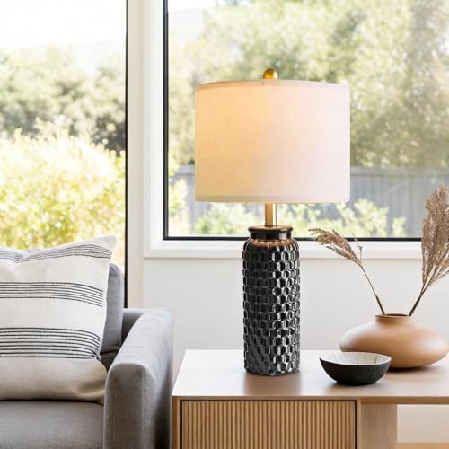 24" Modern Ceramic Black Bedside Lamp Set of 2 Table Lamp for Bedroom Decor Farmhouse Table Lamp for Living Room Office Dorm (2 Count)