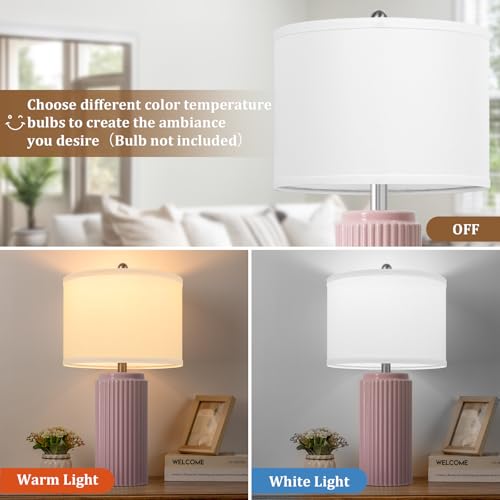 23.5" Pink Ceramic Table Lamps Set of 2 (2 Count)
