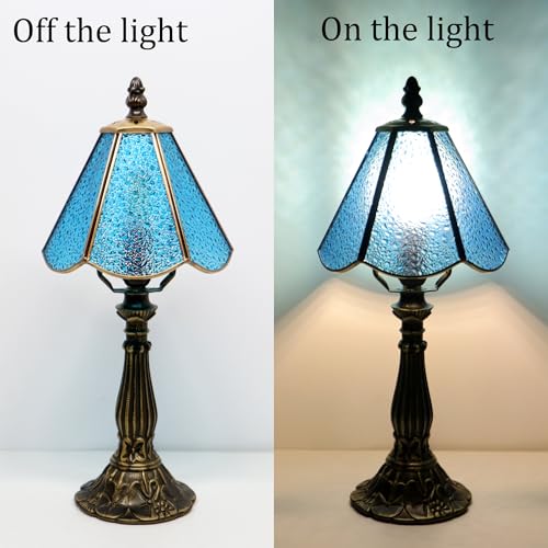 Tiffany Style Table Lamp Sea Blue Diamond Stained Glass Lamp 14 Inch