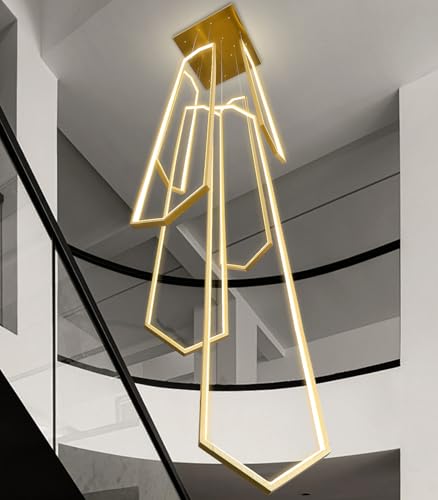6 Rings Large Chandelier for Staircase Modern High Ceiling Chandelier LED Dimmable Chandeliers for Foyer Staircase Foyer Enterway Living Room Villa Gold (6 Count)