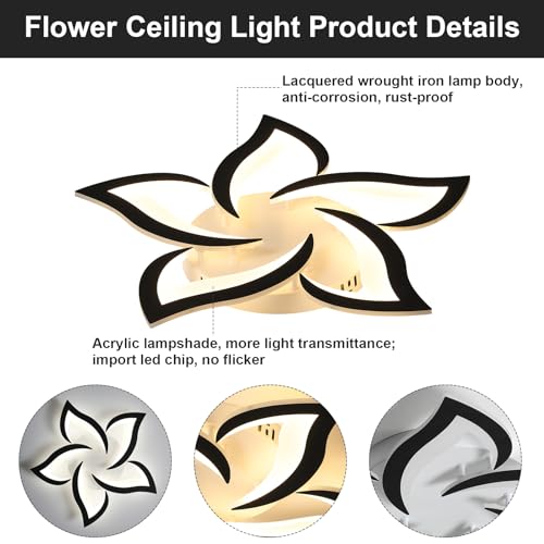 25.6" Flower Shaped Ceiling Light Dimmable Modern Ceiling Lamp Remote Control LED Lighting Fixture for Bedroom Dining Room Kitchen