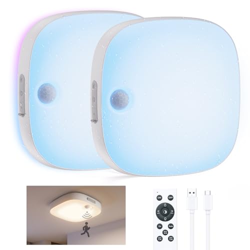 2 Pack IP65 Motion Sensor Shower Ceiling Light 10000mAh 18 Colors (2 Count)