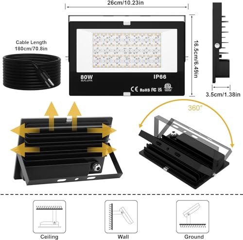LED Flood Light Outdoor 800W Equivalent 8000LM (4 Count)