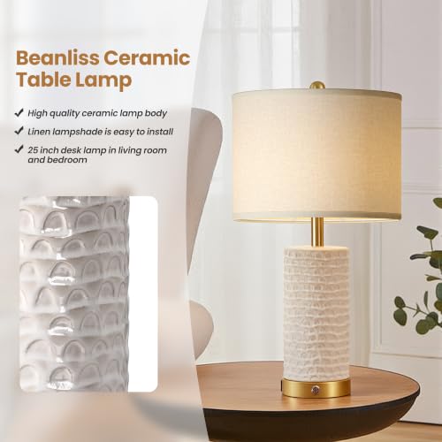 25" Ceramic Touch Table Lamp for bedroom and Living Room Set of 2 White (2 Count)