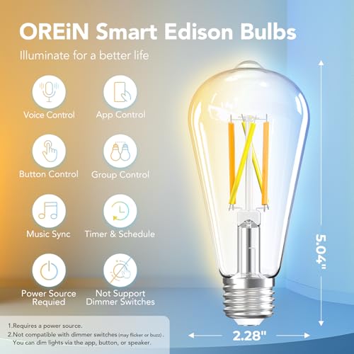 Smart Edison Light Bulbs with WiFi ST19 (4 Count)