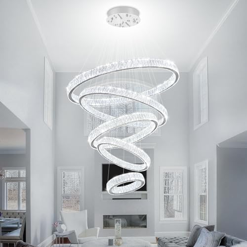 Extra Large 5 Ring Crystal Chandelier High Ceiling Chandeliers for Foyer
