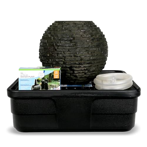 Stacked Slate Sphere Water Fountain and Installation Kit for Yard