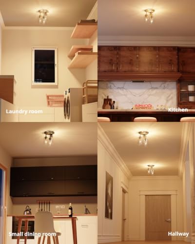 3 Lights Semi Flush Mount Ceiling Light Fixture Black for Kitchen (3 Count)