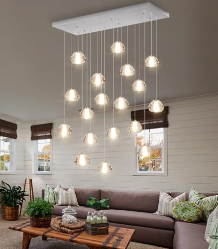 Rectangular Crystal Chandeliers for Living Room Dining Room Light LED Pendant Lights Fixtures Lighting Chandelier for Foyer Entrance Silver