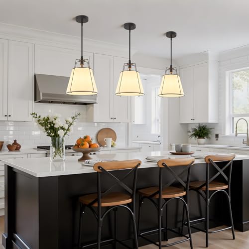 Modern Pendant Light Fixtures with 13" White Linen Fabric Shade