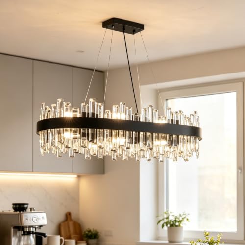 Rectangular Black Crystal Chandelier for Dining Room