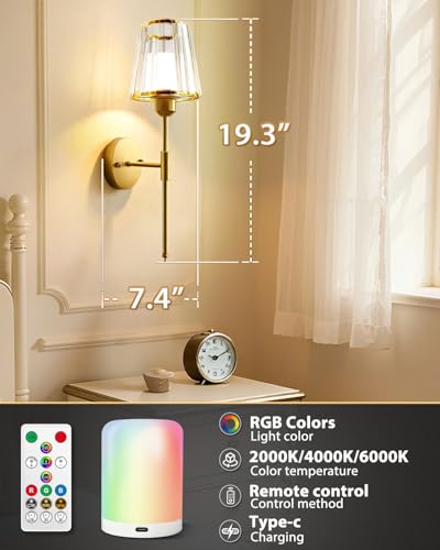 19.3 Inch Crystal Battery Operated Wall Sconces Set of 2