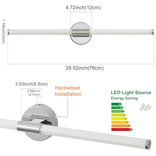 LED Bathroom Vanity Lights Chrome Wall Sconce Modern 30"