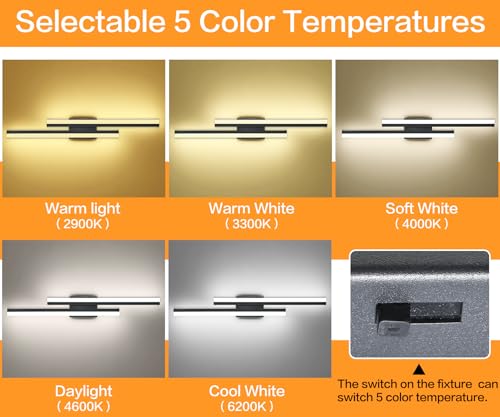 32 Inch LED Vanity Light Black Bathroom Light Fixtures Over Mirror Modern Bath Lighting Bar 5CCT