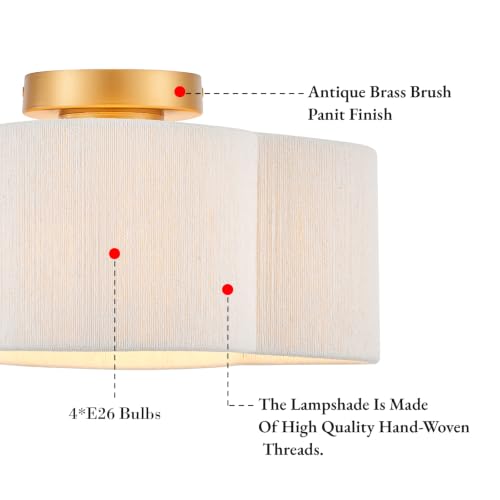 Boho Rattan Semi Flush Mount Ceiling Light Fixture