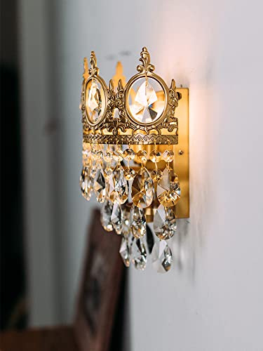 Glam Crystal Wall Sconces Gold Wall Light Empire Luxury Vanity Lighting for Bedroom Living Room Dining Room Wall Lighting Fixtures Set of 1