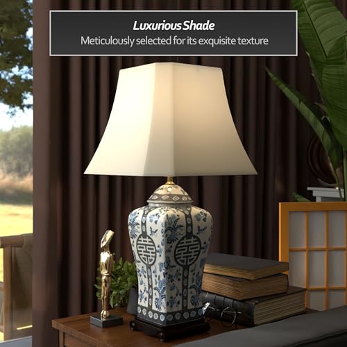 26" Floral Blue & White Vase Lamp