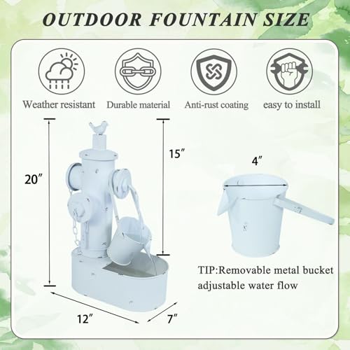 Metal Fire Hydrant Solar Water Fountain with Backup Battery