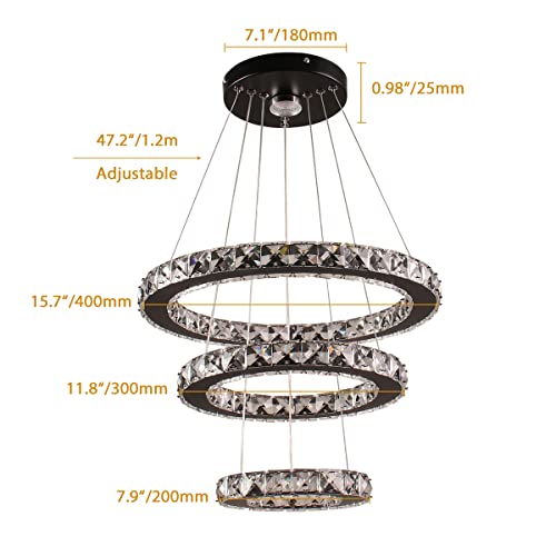 3 Ring Adjustable Height Crystal Chandelier Cool White