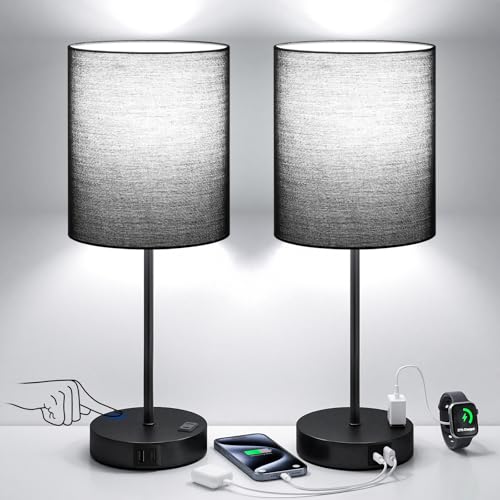 17.6" Black Touch Lamps for Bedroom Set of 2 (2 Count)