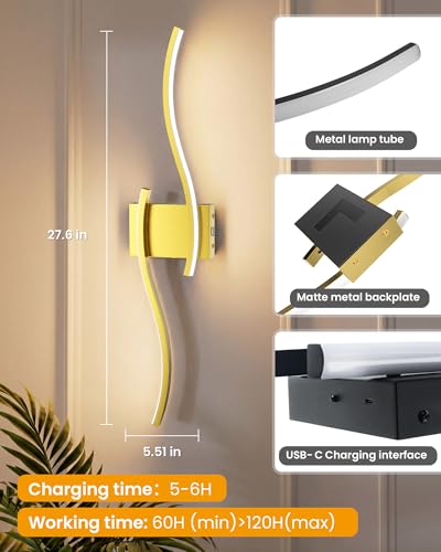 27.6 Inch Battery Operated Wall Sconce Set of 2 (2 Count)