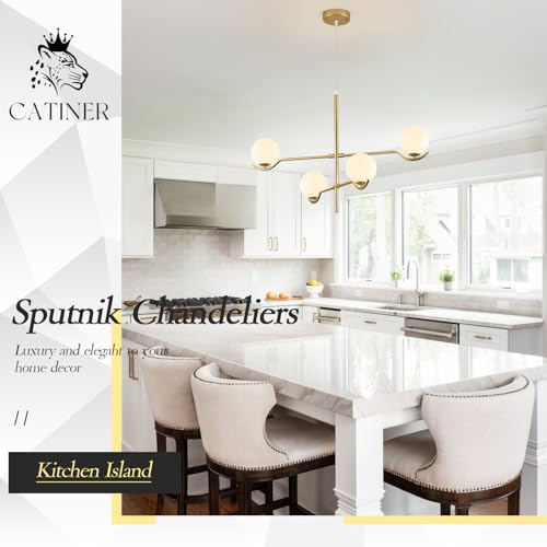 Modern 31" 4 Light Gold Sputnik Chandelier with Milk Glass Globe (4 Count)