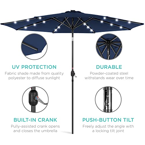 10ft Solar Polyester LED Lighted Patio Umbrella w (10 Feet)