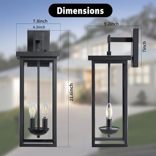 22'' Large Black Outdoor Wall Lantern (2 Count)