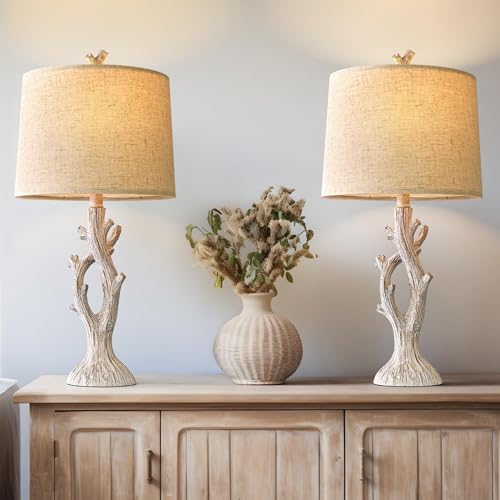 Farmhouse Table Lamps Set of 2 for Living Room Bedroom Bedside Tree Lamp Nightstand End Table 25" Lamps Vintage Natural Style (2 Count)