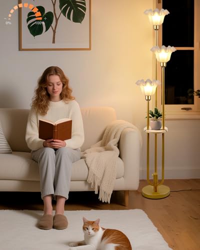 3 Flower Floor Lamp with Table Dimmable Gold Floral Floor Lamps (3 Count)