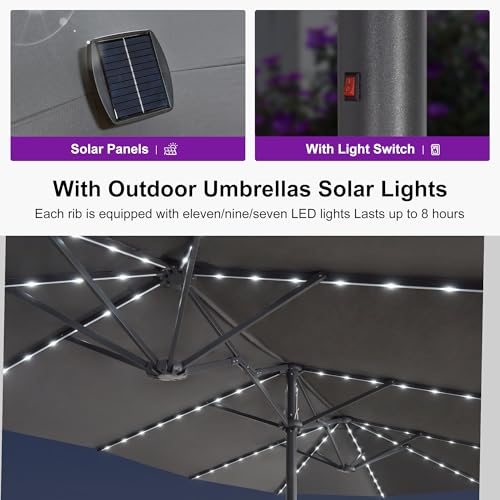 Patio Umbrella 14ft with Base and Solar Lights Outdoor