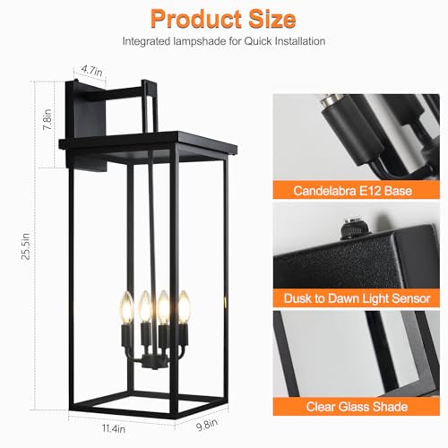 Large Exterior Wall Sconce Sensor Outdoor Lights for House 26'' Waterproof