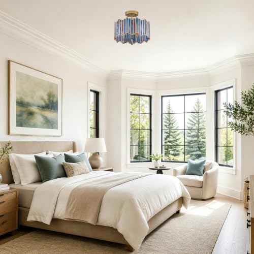 3 Light Tiffany Semi Flush Mount Ceiling Light