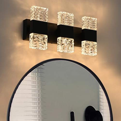 3 Lights Black Modern LED Bathroom Lights Over Mirror 24W
