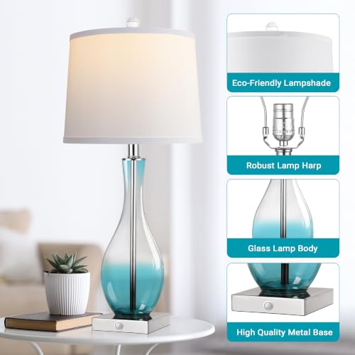 27" Glass Table Lamps with USB Ports (2 Count)