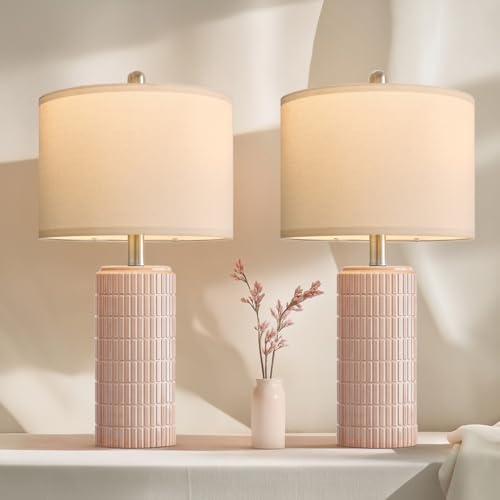 23" Pink Ceramic Table Lamps Set of 2