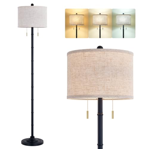 Upgraded 2 Light Mid Century Modern Black Floor Lamp for Living Room (Black)