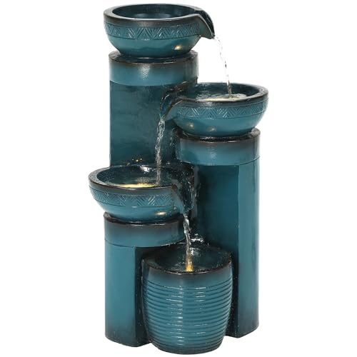 AUTODAYA 19.3" Faux Ceramic Outdoor Water Fountain with LED Lights