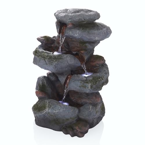 22" Tall 3 Tier Outdoor Rock Waterfall Fountain with LED Lights