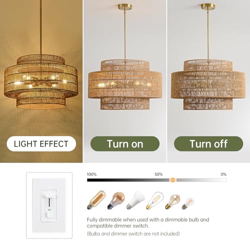 24" Rattan Chandelier for Dining Room