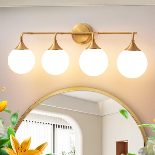 Brushed Gold Bathroom Light Fixtures Over Mirror Vanity 4