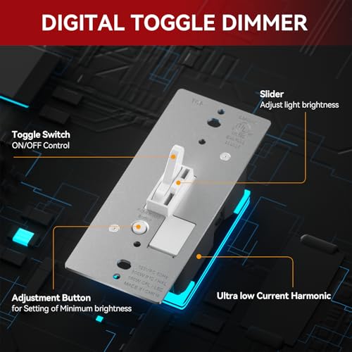 Toggle Slide Dimmer Switch for Dimmable LED Light (2 Count)