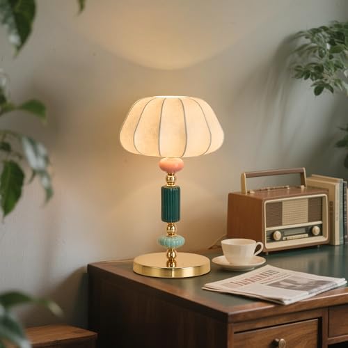 Modern White Fabric Table Lamp Plug in Metal Base Desk Light with Plug Cord Switch for Bedroom Bedside Living Room