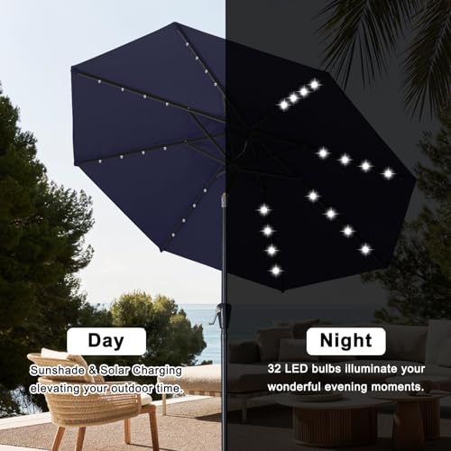 Solar Led Patio Umbrella with 32 Lights 11FT