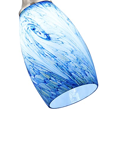 Mini Pendant Lights Kitchen Island White Blue Glass Lamp Shade Hand Blown Glass Pendant Light with Brush Nickel Finish Adjustable Cord for Kitchen Over Sink Hallway