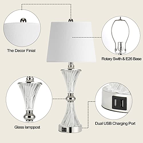 Touch Control Table Lamp for Bedrooms 3 Way Dimmable White Drum Shade Modern Bedsides Nightstand lamp Set of 2 with 2 USB Charging Port